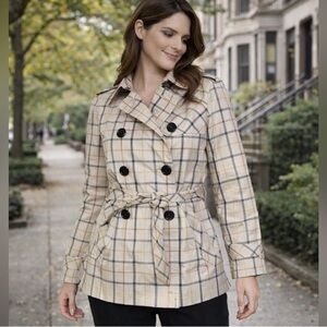 Coach Classic Plaid Double-Breasted Trench Coat